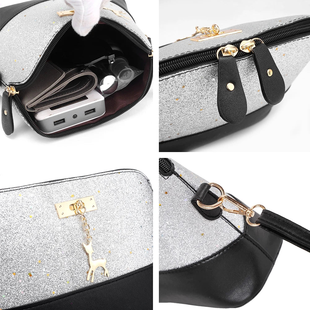 Sequins Tote Bags PU Leather Shell Clutch Bags