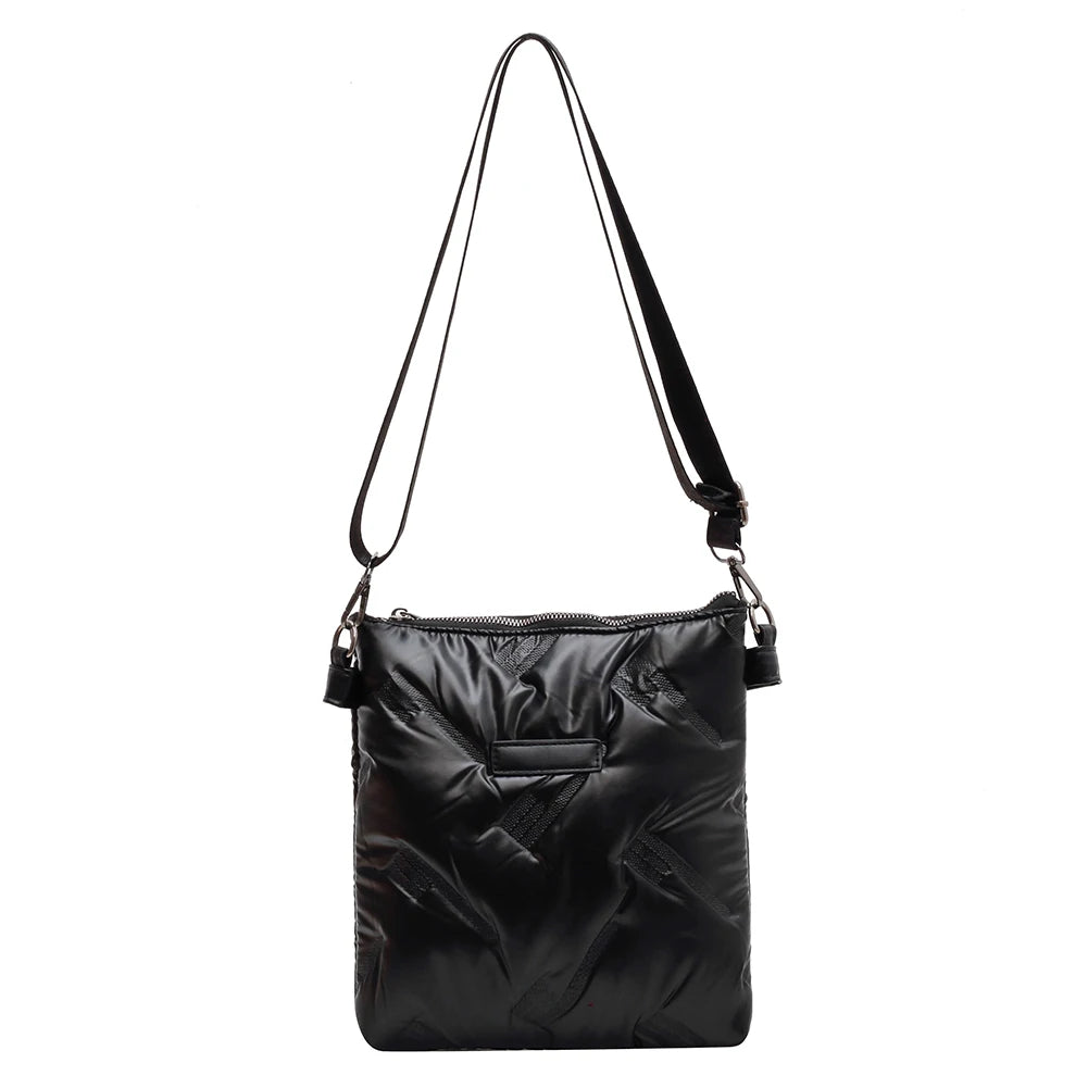 Quilted Cotton Padded Shoulder Handbag Solid Crossbody Zipper for Travel Lady