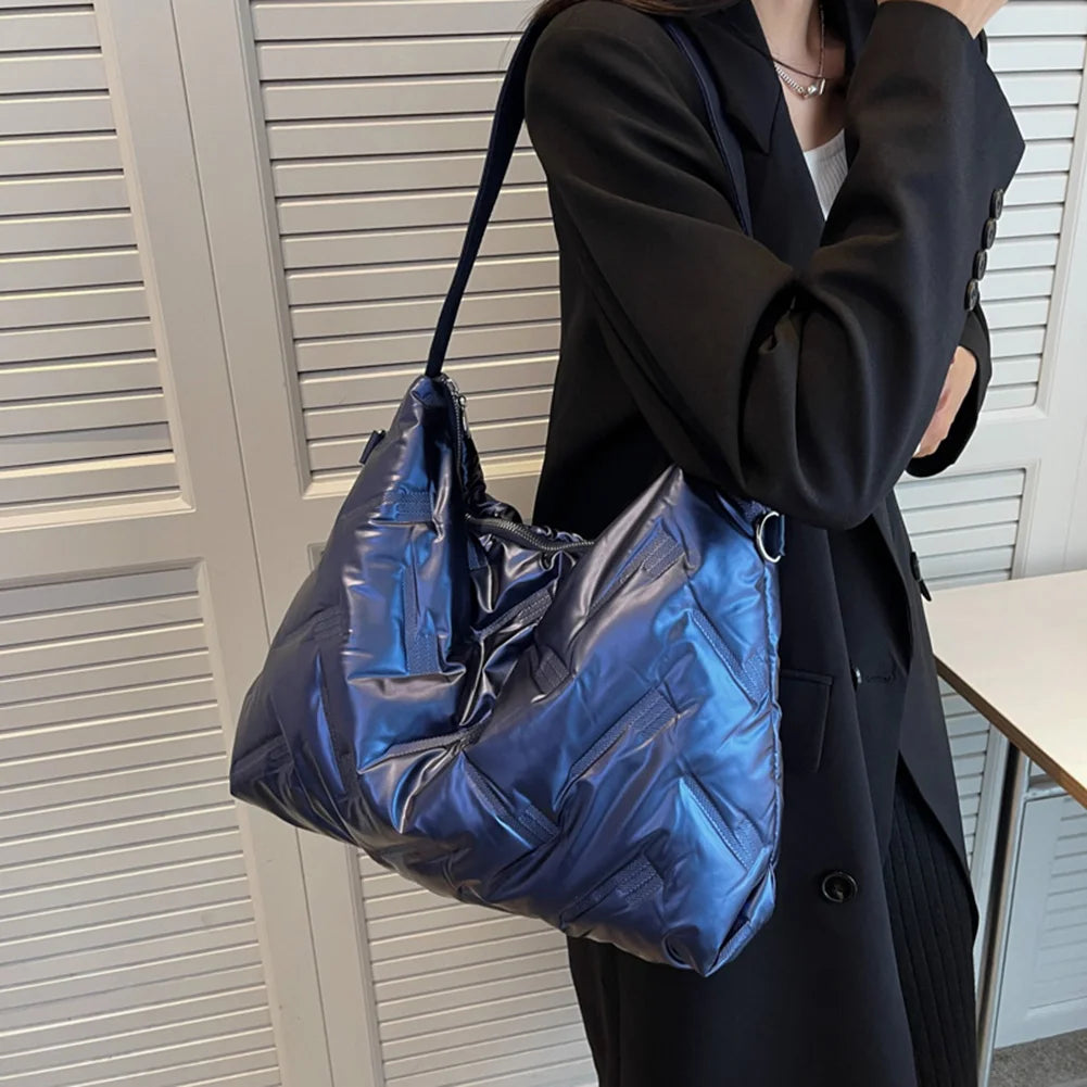 Cotton Padded Shoulder Bag Quilted Crossbody Handbag for Travel