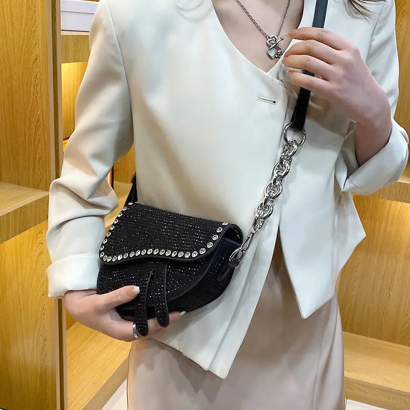 Women's Rhinestone Saddle Bag Crossbody Handbag