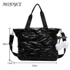 Quilted Crossbody Bag with PomPom, Large Capacity Ladies Tote Handbag