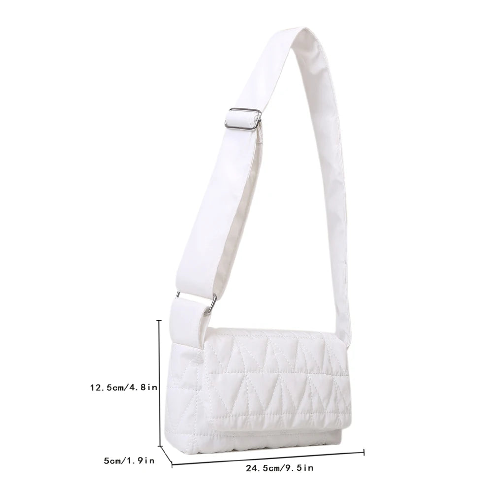 Quilted Rhombus Shoulder Tote Bag, Wide Strap, Cotton Padded