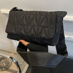 Quilted Rhombus Shoulder Tote Bag, Wide Strap, Cotton Padded
