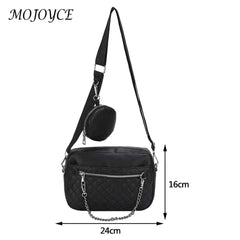 Rhombus Pattern Leather Shoulder Bag with Small Purse