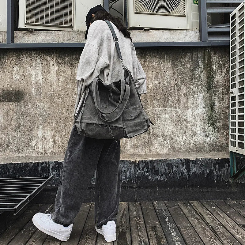 Shoulder Bag Unisex Literary Handbag Street Women Students Large Capacity Bag