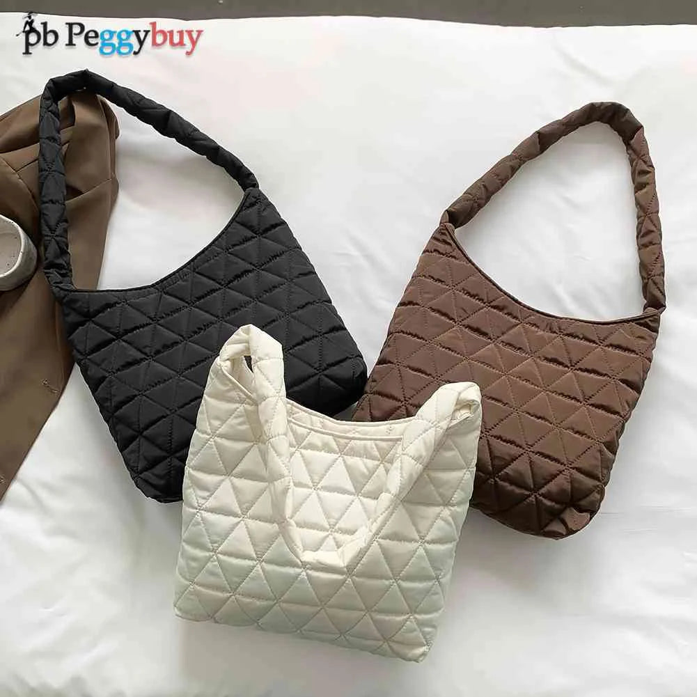 Winter Cotton Padded Shoulder Bag Soft Handbag Casual Quilted Tote Bag