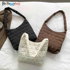 Winter Cotton Padded Shoulder Bag Soft Handbag Casual Quilted Tote Bag