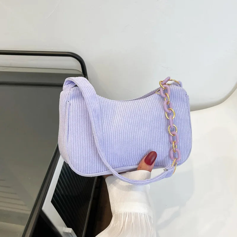 Casual Corduroy Shoulder Bag Crossbody Solid Handbag
