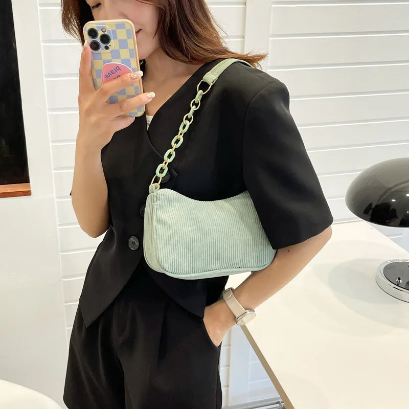 Casual Corduroy Shoulder Bag Crossbody Solid Handbag