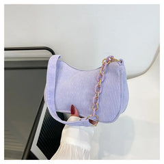 Casual Corduroy Shoulder Bag Crossbody Solid Handbag