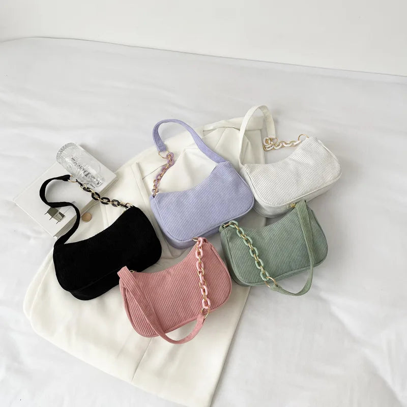 Casual Corduroy Shoulder Bag Crossbody Solid Handbag