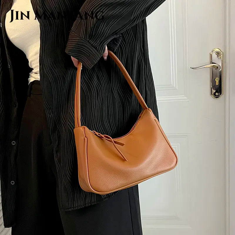 Shoulder Bags for Women Solid PU Leather Lock Handbags Small Purse