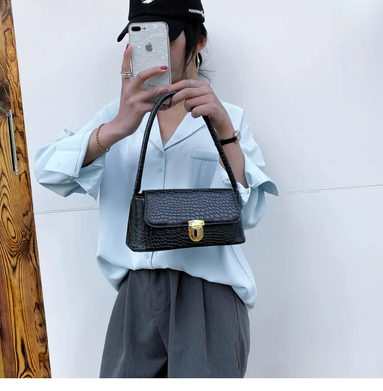 Shoulder Handbag Crocodile Pattern Female Tote Hasp Closure