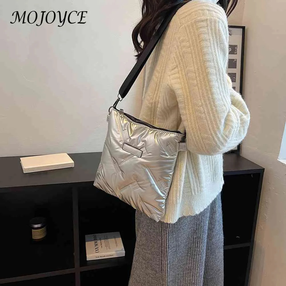 Quilted Cotton Padded Crossbody Handbag Solid Hand Bags Women Zipper