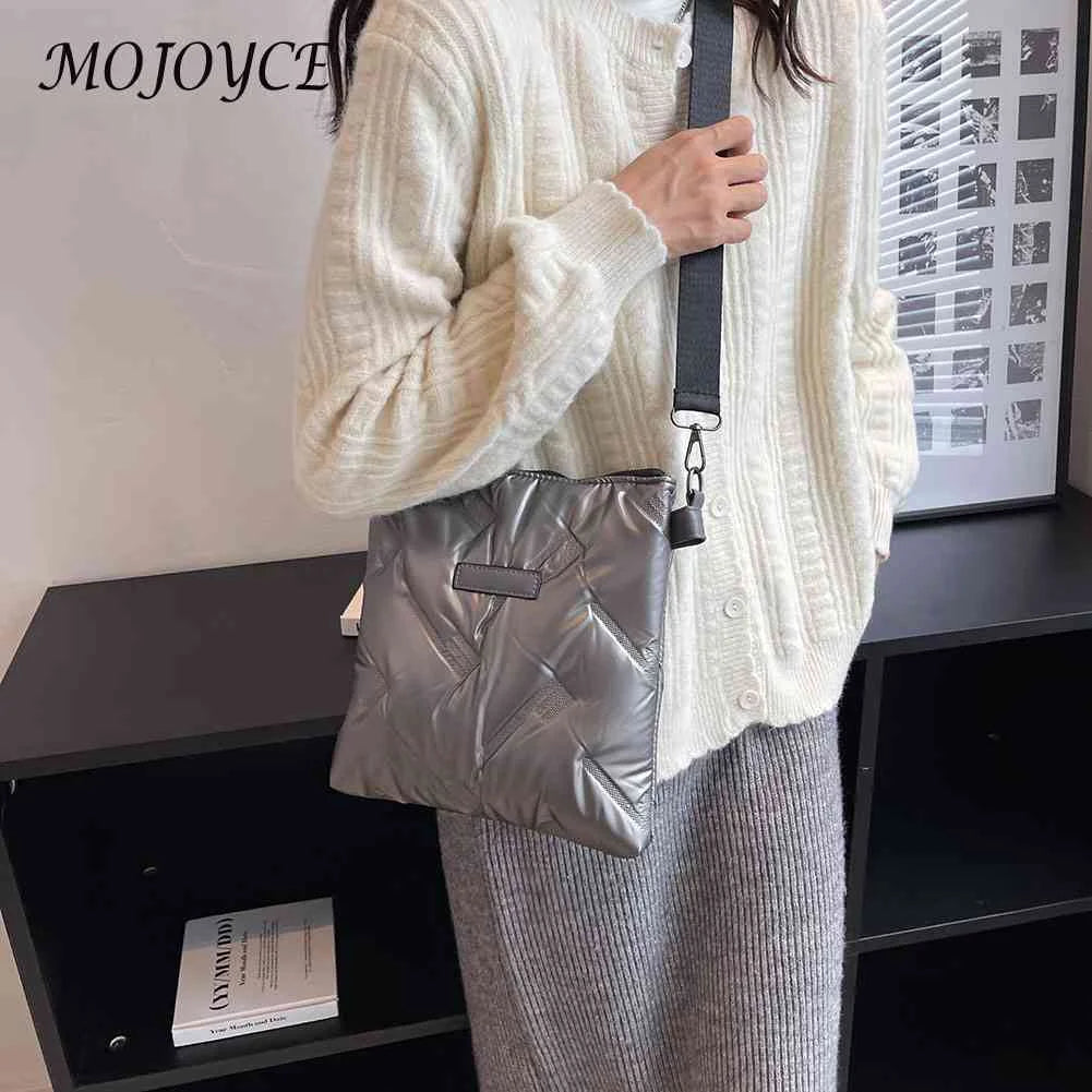 Quilted Cotton Padded Crossbody Handbag Solid Hand Bags Women Zipper