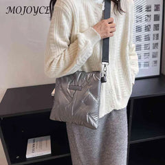 Quilted Cotton Padded Crossbody Handbag Solid Hand Bags Women Zipper