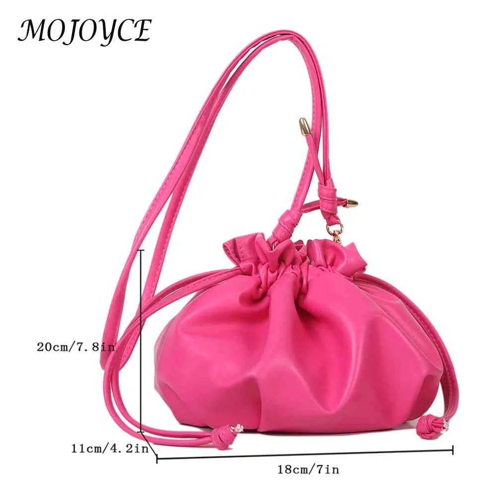 Leather Women Shoulder Crossbody Bag Drawstring Mini Purse Hand Bag