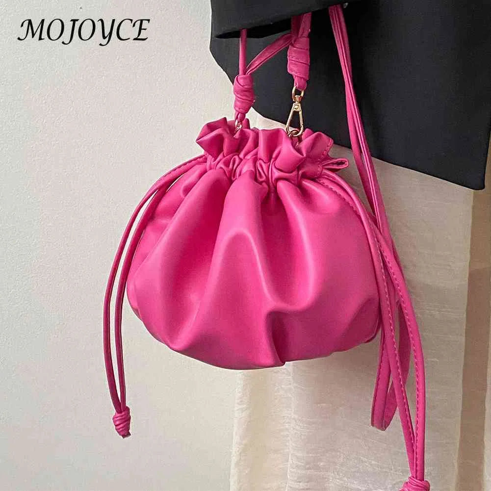 Leather Women Shoulder Crossbody Bag Drawstring Mini Purse Hand Bag