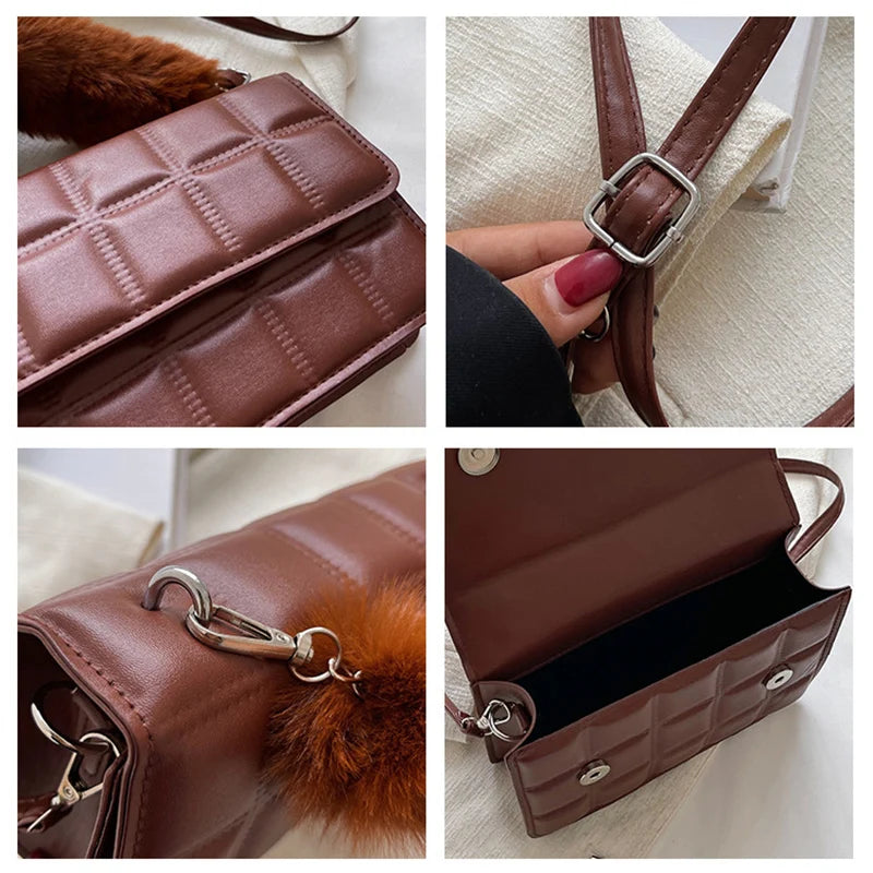 Winter Fur Top-handle Handbags Purse Female PU Leather Bag Small Flap Crossbody