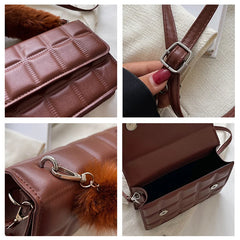 Winter Fur Top-handle Handbags Purse Female PU Leather Bag Small Flap Crossbody