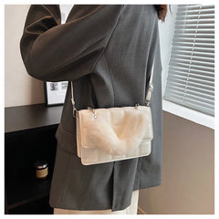 Winter Fur Top-handle Handbags Purse Female PU Leather Bag Small Flap Crossbody