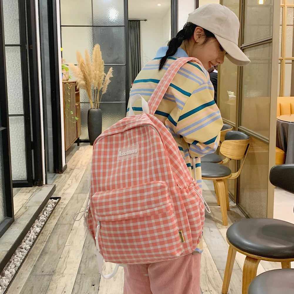 Plaid Backpack Schoolbag Laptop Bookbag for Teenagers Girls Boys