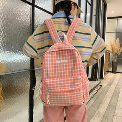 Plaid Backpack Fresh Laptop Bookbag College Schoolbag