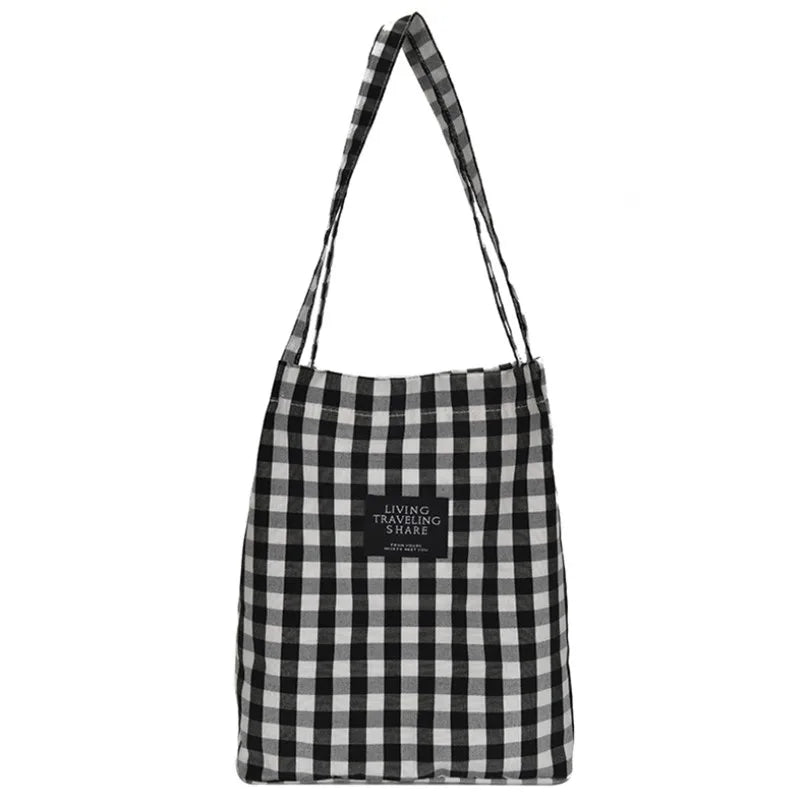 Plaid Shoulder Bag Women Canvas Handbag
