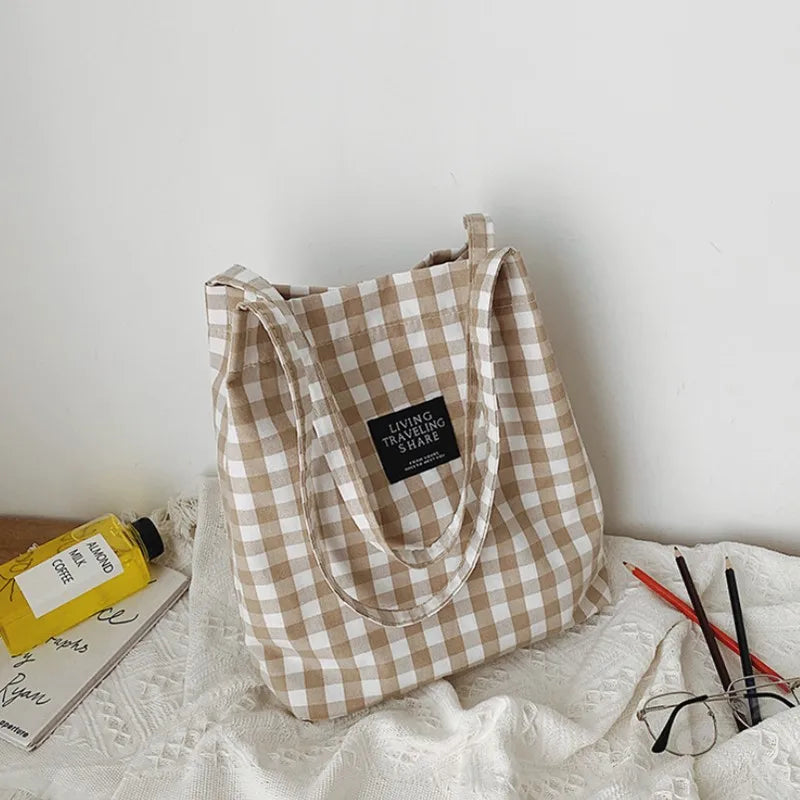 Plaid Shoulder Bag Women Canvas Handbag