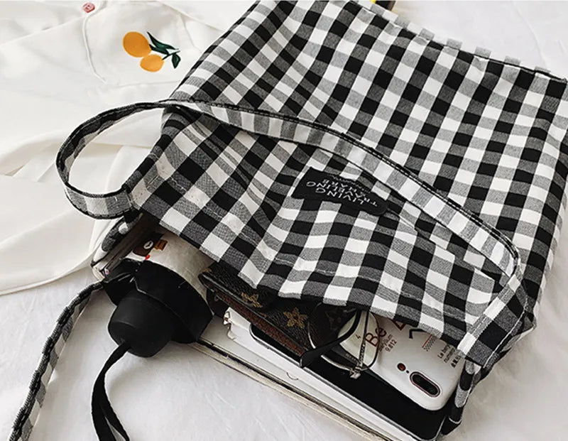 Plaid Shoulder Bag Women Canvas Handbag