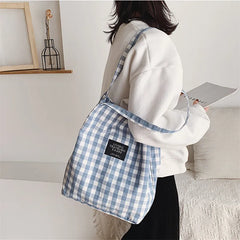 Plaid Shoulder Bag Women Canvas Handbag
