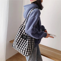 Plaid Shoulder Bag Women Canvas Handbag
