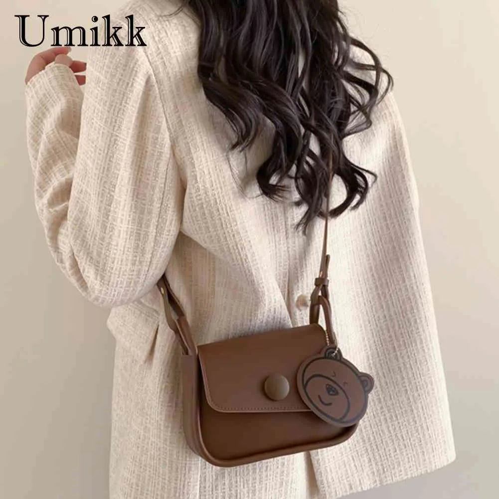 Small Crossbody Bag PU Leather Lightweight with Bear Pend
