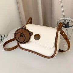 Small Crossbody Bag PU Leather Lightweight with Bear Pend