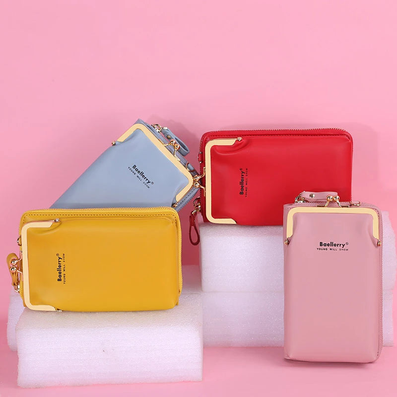 Mini PU Leather Crossbody Bag Women Yellow Phone Purse Zipper Flap