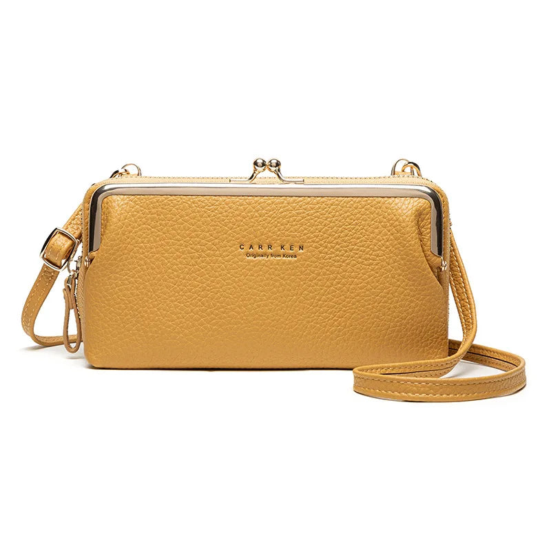 Women's Mini PU Leather Crossbody Bag Yellow Shoulder Messenger Phone Purse