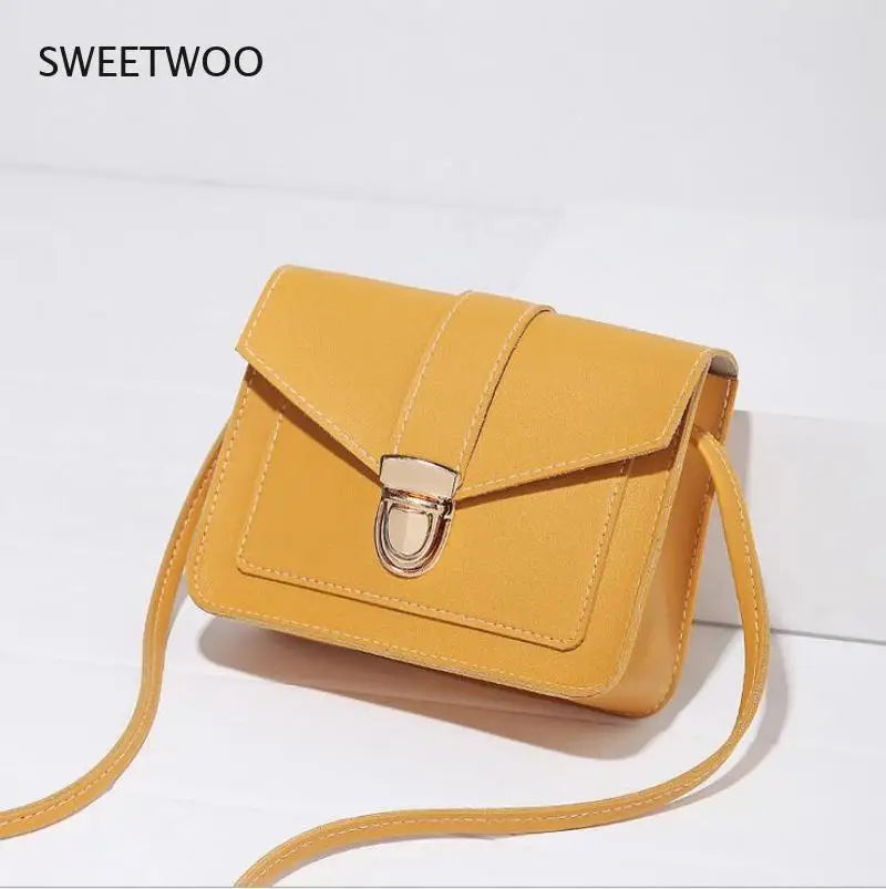 Yellow Mini Crossbody Bag for Women Pu Leather Shoulder Messenger Bag