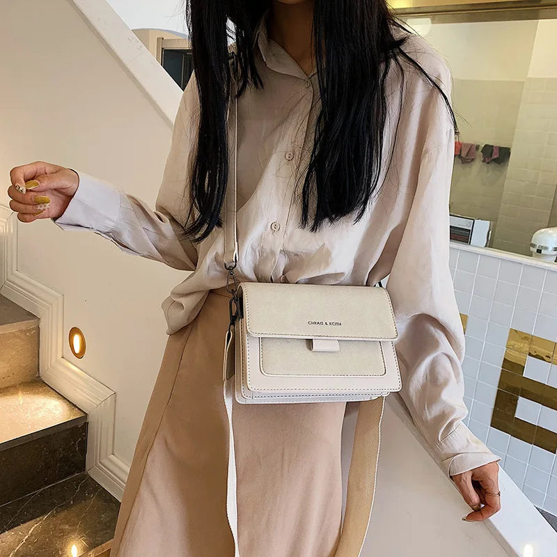 Small Flap Shoulder Bags Women Wide Strap Crossbody Bag