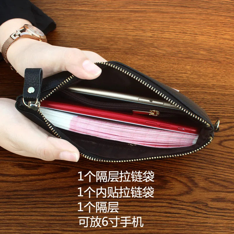 Small Lady Handbag Casual Women Clutch Bags Cowhide Mobile Phone Pouch Mini Flap