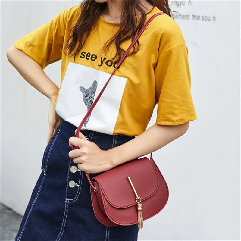 Mini Tassel Leather Shoulder Bag for Women