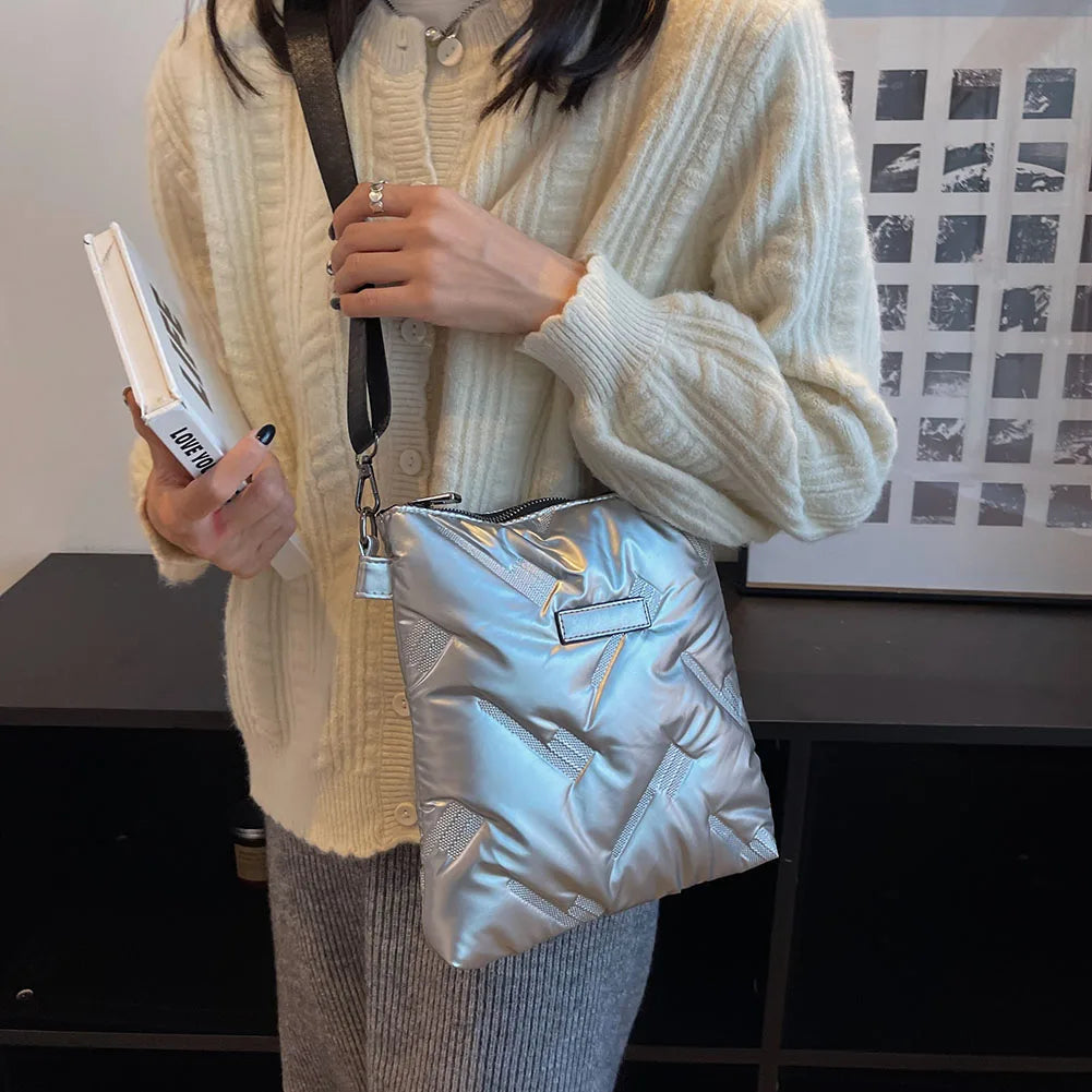 Quilted Shoulder Bag for Women Padded Handbag Female Square Bag