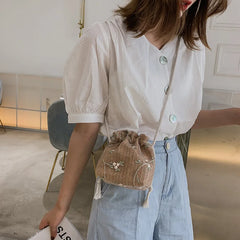 Small Shoulder Bags Women Beach Straw Woven Flower Embroidery Bags
