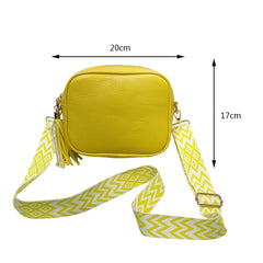 Small Square Satchel Tassel Bag PU Leather Wide Strap Casual Solid