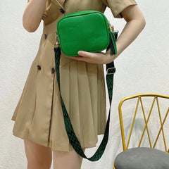 Small Square Satchel Tassel Bag PU Leather Wide Strap Casual Solid