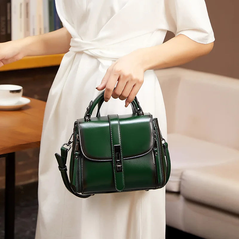 Small Square Women Shoulder Bag Lock Solid PU Leather Messenger Bag