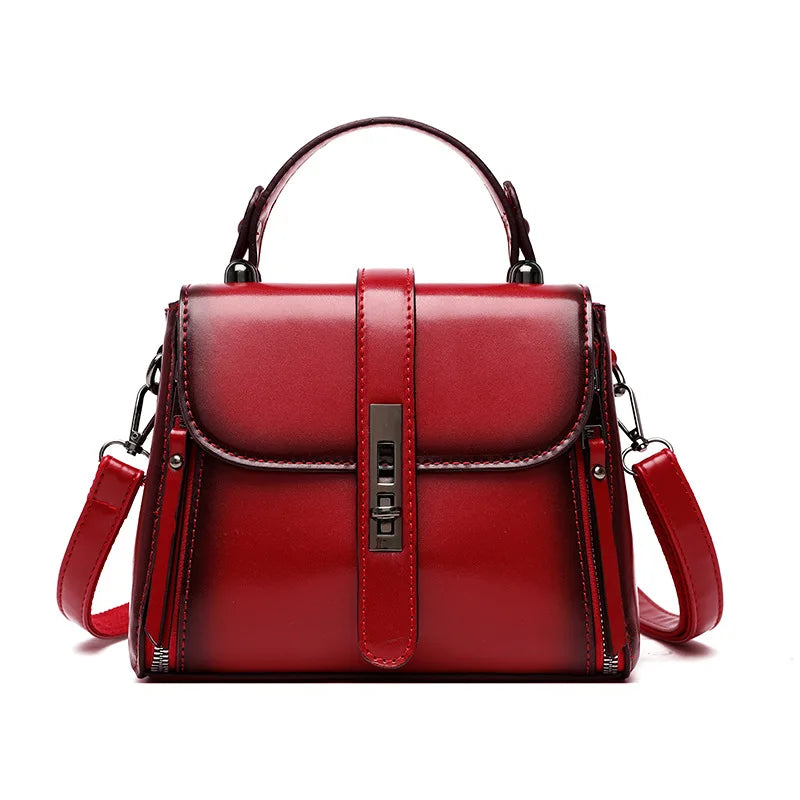 Small Square Women Shoulder Bag Lock Solid PU Leather Messenger Bag