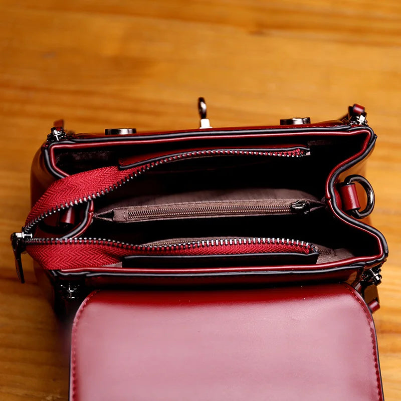 Square Lock Shoulder Bag Solid PU Leather Messenger
