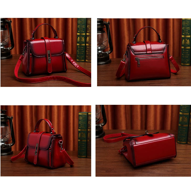 Small Square Women Shoulder Bag Lock Solid PU Leather Messenger Bag