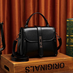 Small Square Women Shoulder Bag Lock Solid PU Leather Messenger Bag