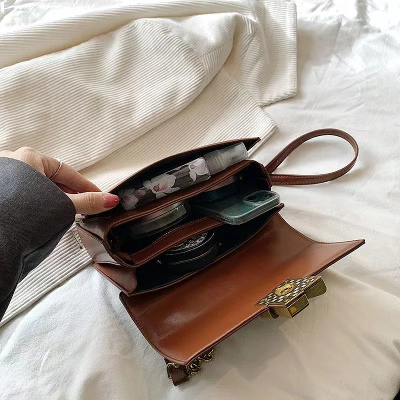 Small Women Bags Chain Shoulder Bag Solid Stitching Bag Mini Square Bag